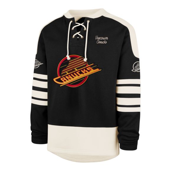 Vancouver Canucks NHL 47 Brand Men Black Golden Age Sweep Check Eternal Lacer Crew Sweater product image 1, provided for