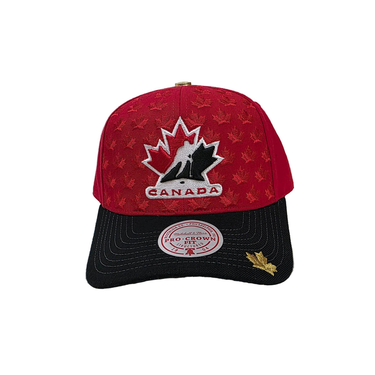 Hockey Canada IIHF Mitchell & Ness Men Red/Black Leaves Front Pro Crown Snapback product image 3, provided for visual