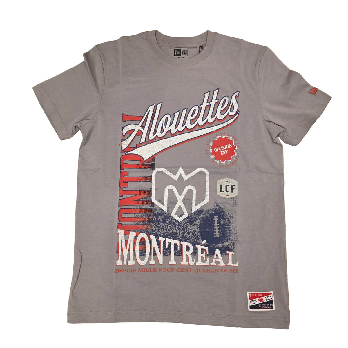 Montreal Alouettes CFL New Era Men Grey Graphic T-Shirt product image 1, provided for visual reference and product detail