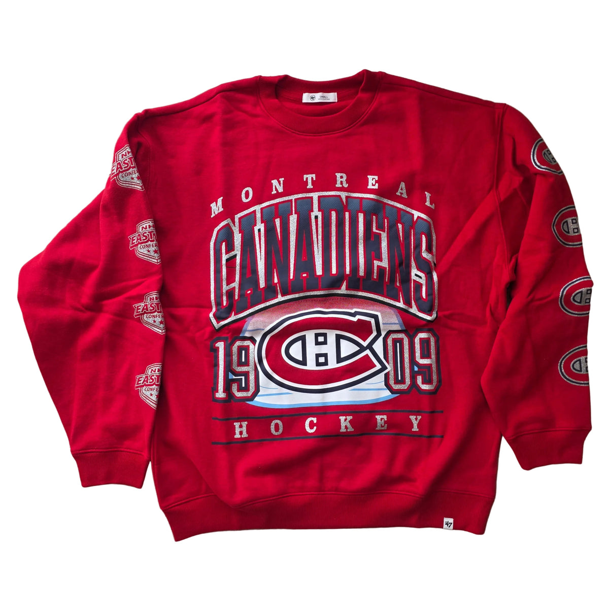 Montreal Canadiens NHL 47 Brand Women Red Go Big Oversized Crew Sweater product image 1, provided for visual reference and