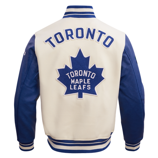 Toronto Maple Leafs NHL Pro Standard Men Eggshell/Royal Blue Modern Originals Rib Wool Varsity Jacket product image 2,