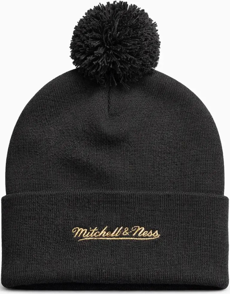 Toronto Blue Jays Mitchell & Ness Men Black/Gold 2025 World Series Cuffed Knit Pom Hat product image 2, provided for visual