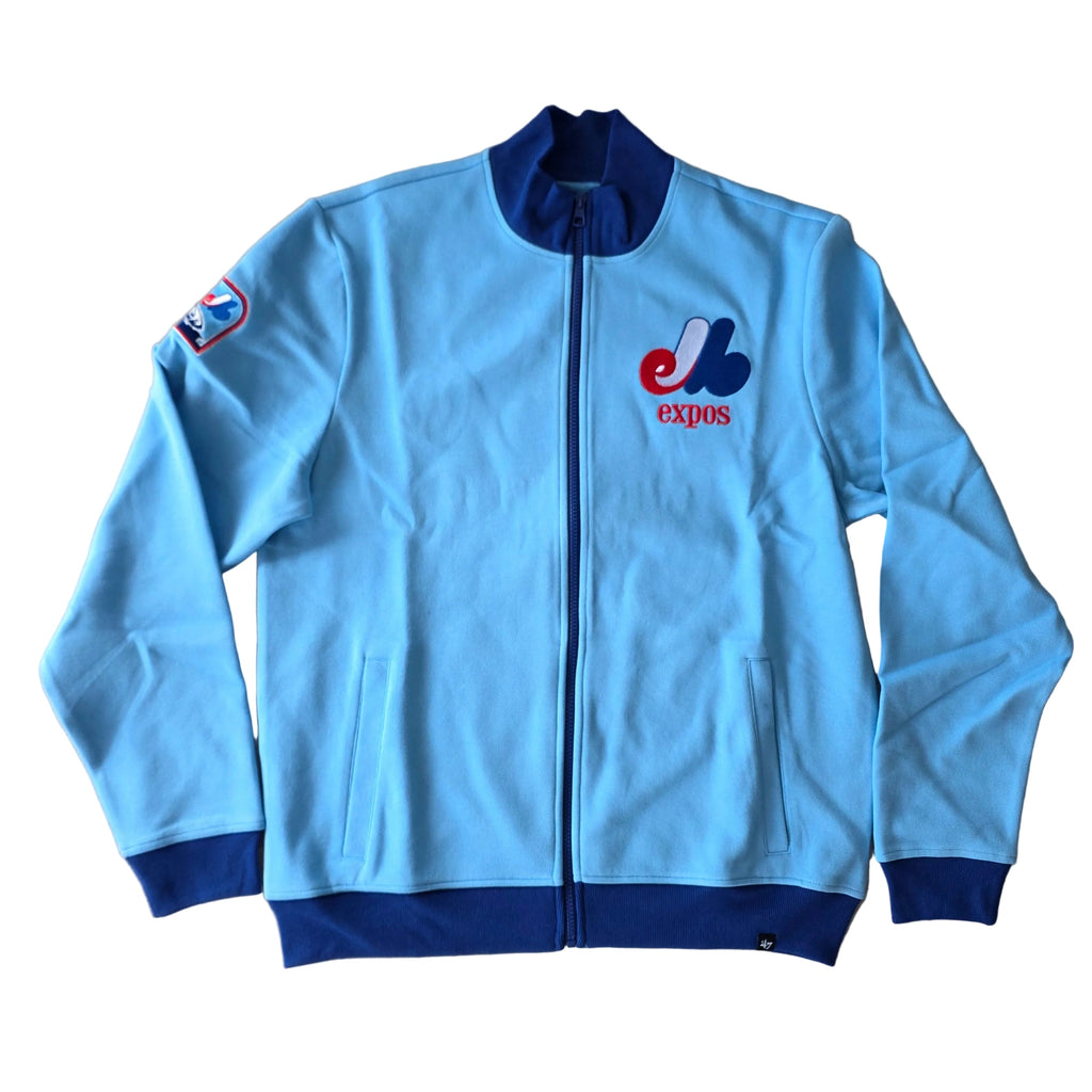 Montreal Expos MLB 47 Brand Men’s Royal Relief Pitcher Pique Track Jacket product image 1, provided for visual reference and