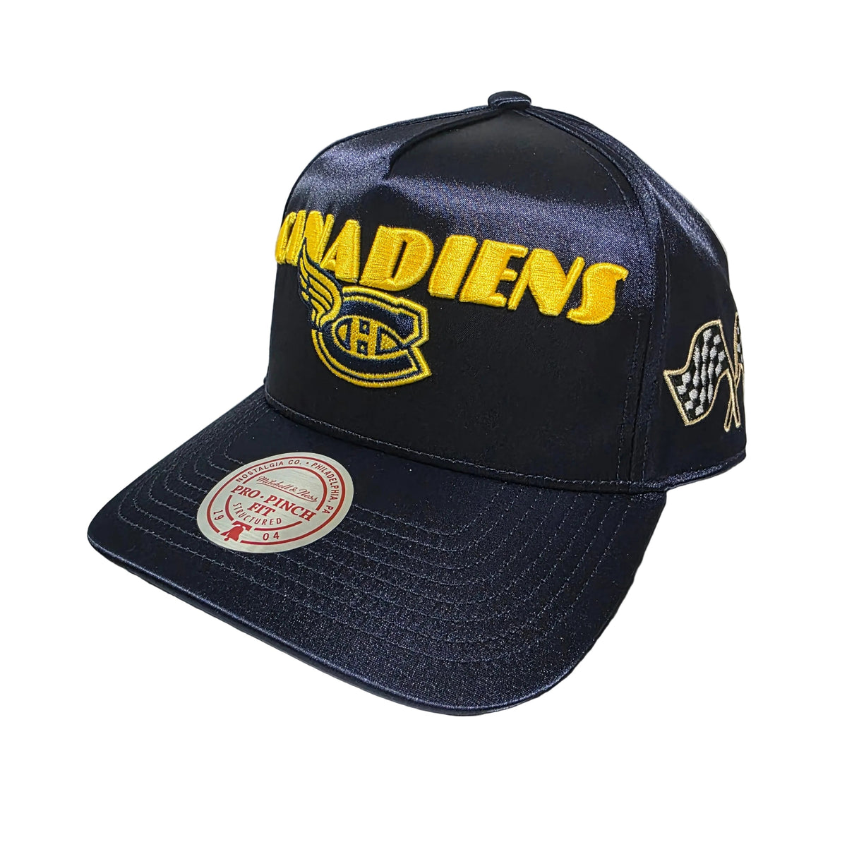 Montreal Canadiens Mitchell & Ness Men Navy Satin Goodyear Pro Pinch Fit Snapback product image 1, provided for visual