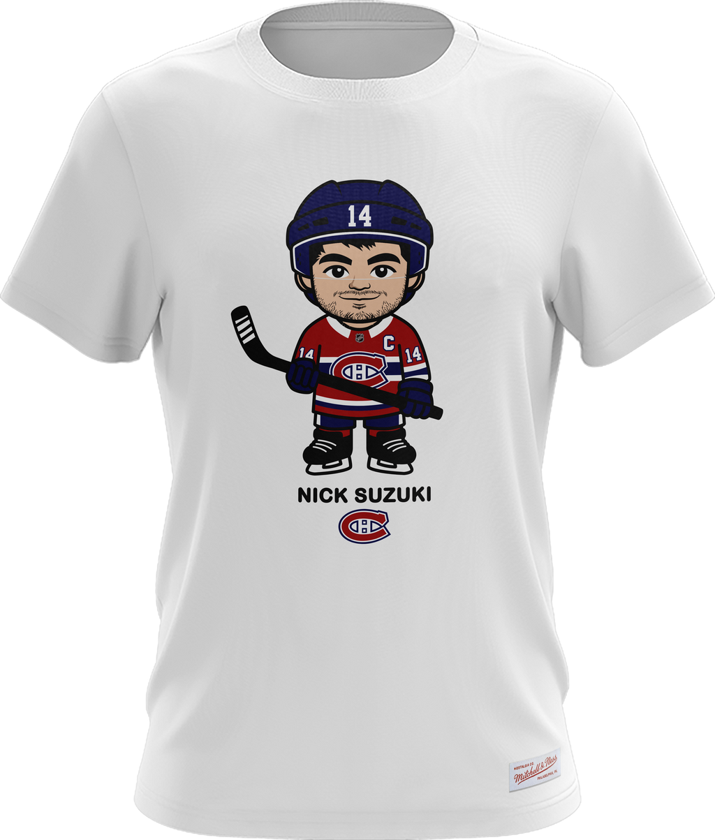 Nick Suzuki Montreal Canadiens NHL Mitchell & Ness Men White Milo T-Shirt product image 1, provided for visual reference and