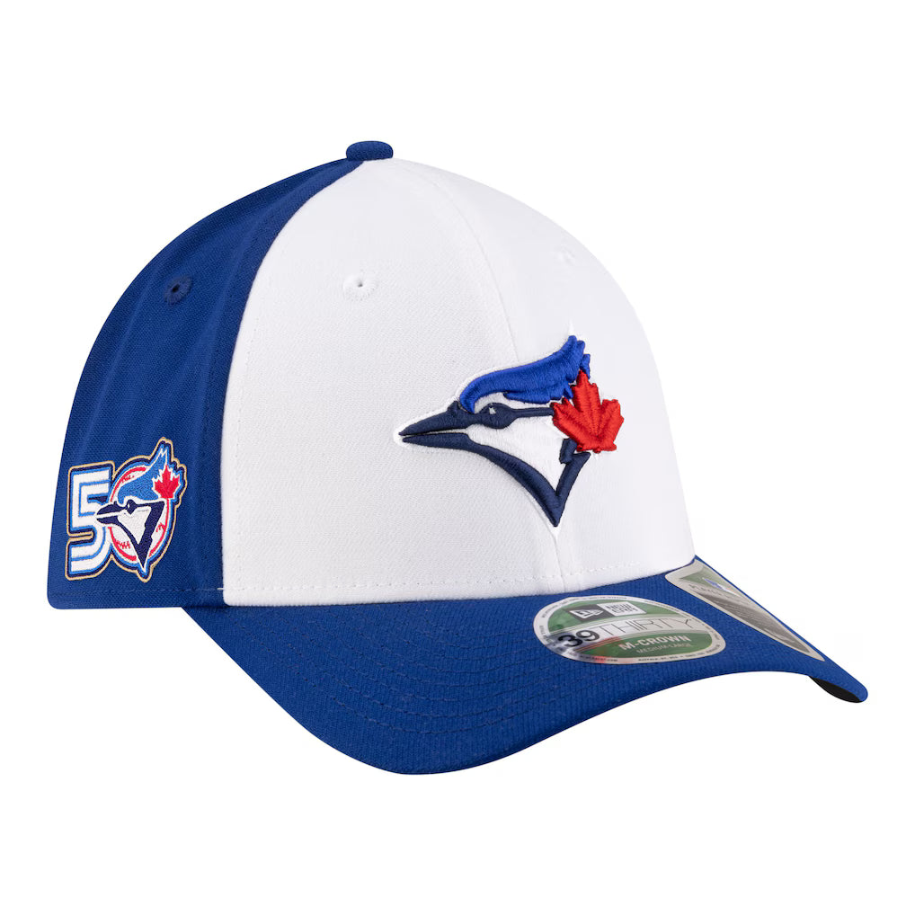 Toronto Blue Jays MLB New Era Men White/Royal 39Thirty M-Crown 50th Anniversary Player Replica Stretch Fit Hat product image