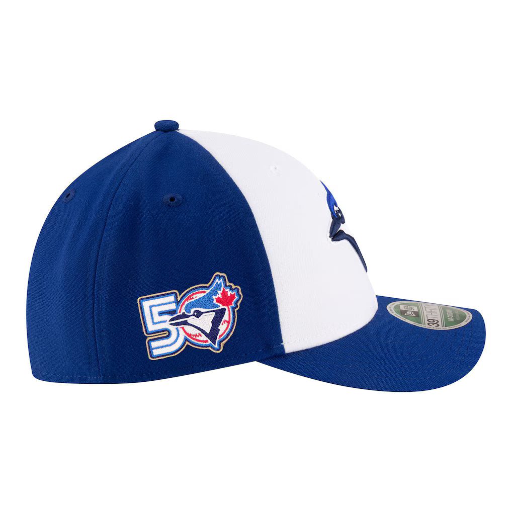 Toronto Blue Jays MLB New Era Men White/Royal 39Thirty M-Crown 50th Anniversary Player Replica Stretch Fit Hat product image