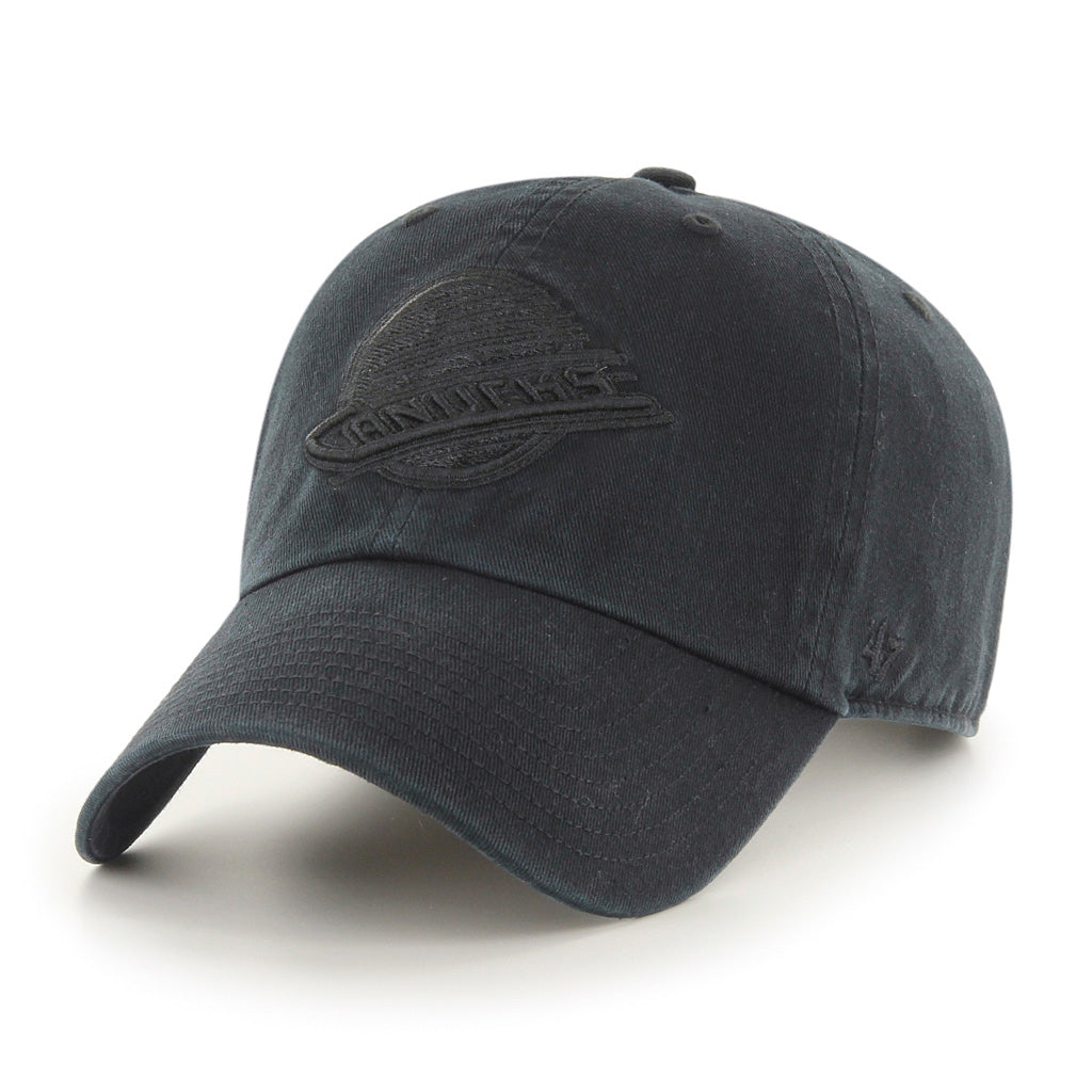 Vancouver Canucks NHL 47 Brand Men Black on Black Retro Logo Clean Up Adjustable Hat product image 1, provided for visual