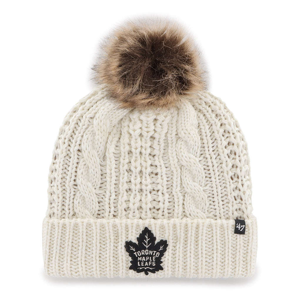 Toronto Maple Leafs NHL 47 Brand Women Beige Meeko Cuff Pom Knit product image 1, provided for visual reference and product