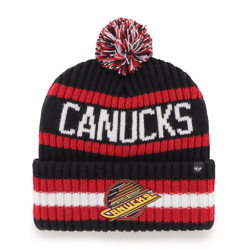 Vancouver Canucks NHL 47 Brand Men Black/Red Bering Cuff Pom Knit product image 1, provided for visual reference and product