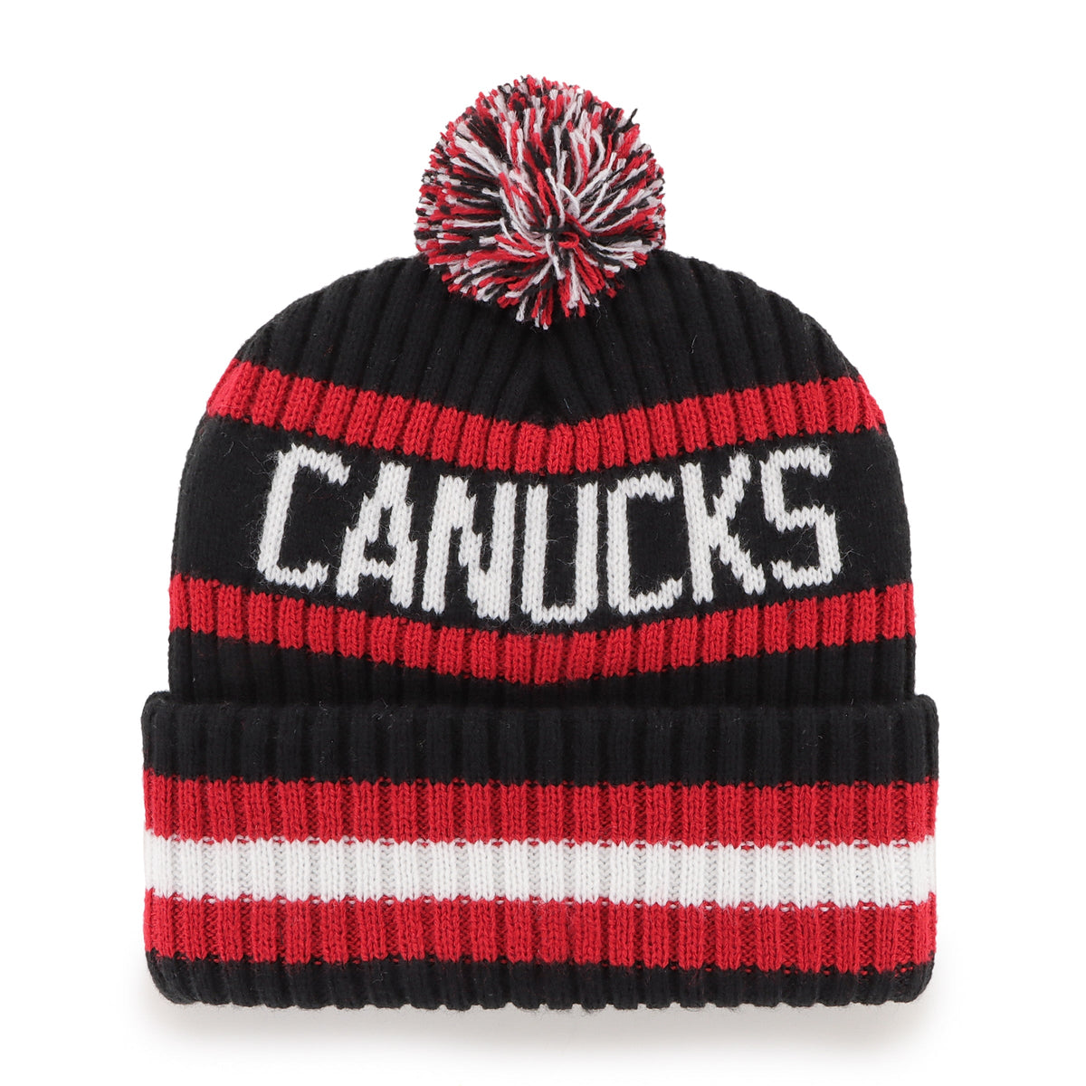 Vancouver Canucks NHL 47 Brand Men Black/Red Bering Cuff Pom Knit product image 2, provided for visual reference and product