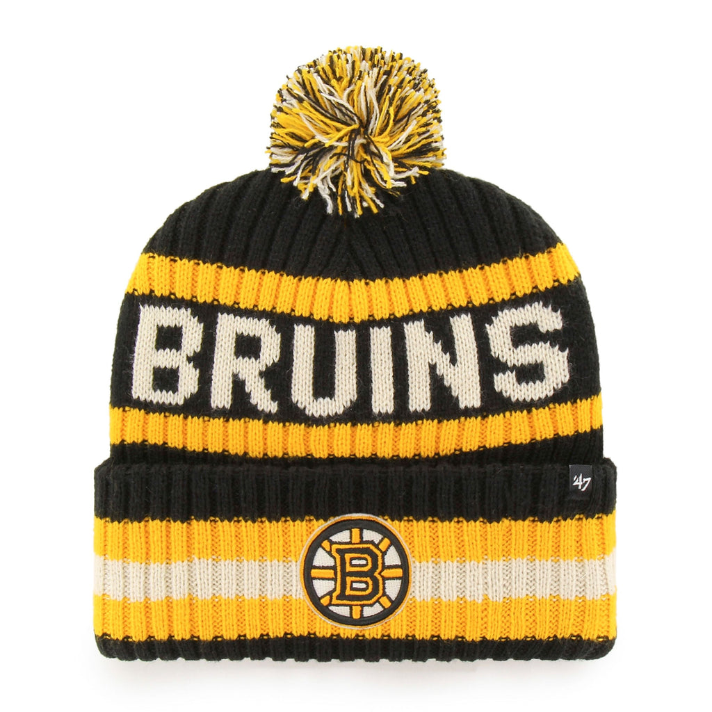 Boston Bruins NHL 47 Brand Men Black/Yellow Bering Cuff Pom Knit product image 1, provided for visual reference and product