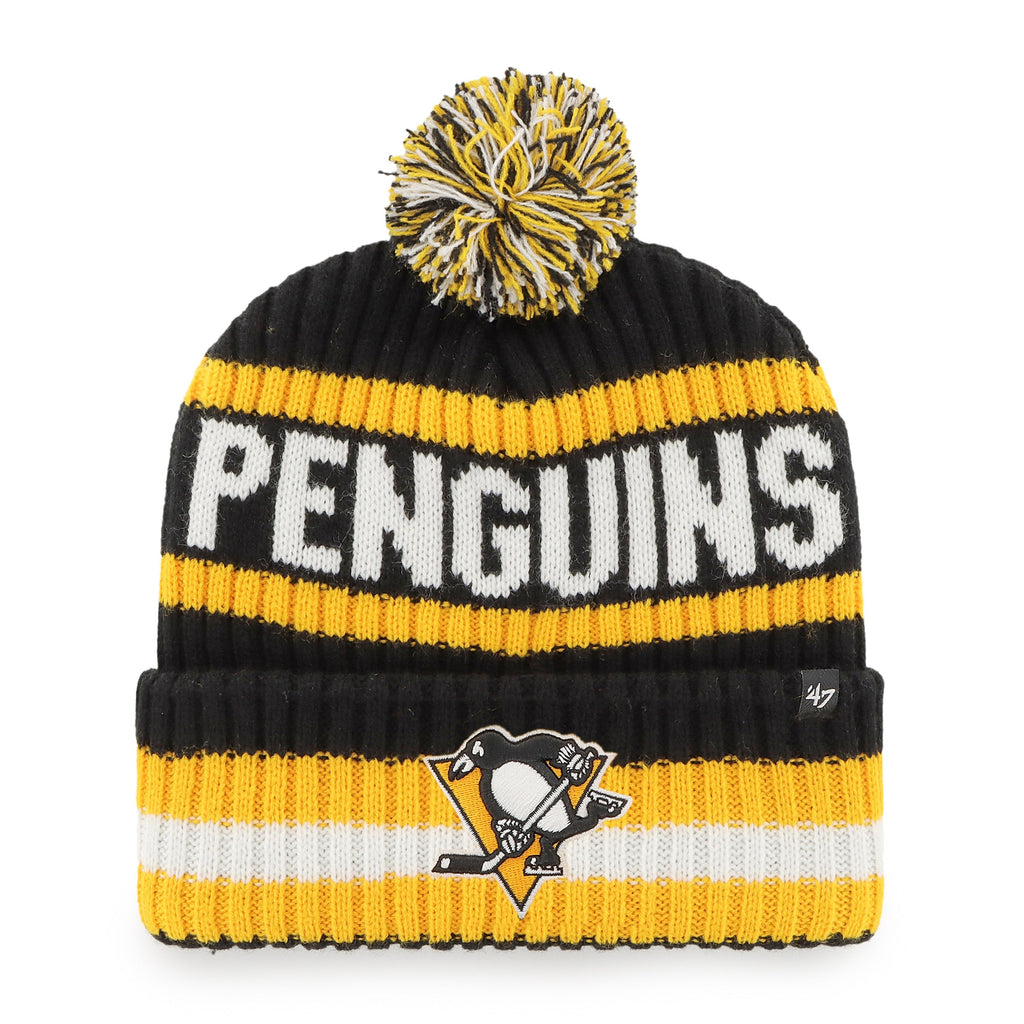 Pittsburgh Penguins NHL 47 Brand Men Black/Yellow Bering Cuff Pom Knit product image 1, provided for visual reference and