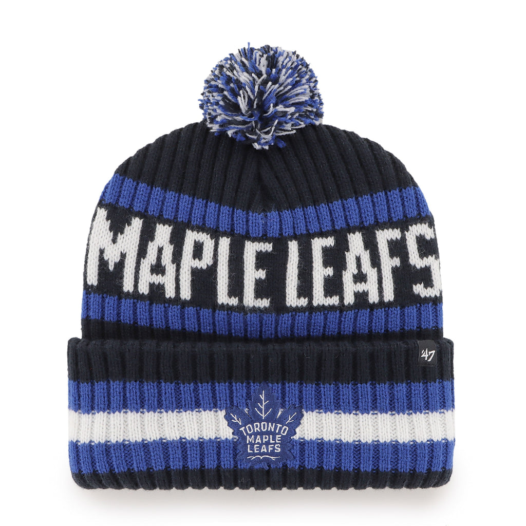 Toronto Maple Leafs NHL 47 Brand Men Black/Royal Bering Cuff Pom Knit product image 1, provided for visual reference and