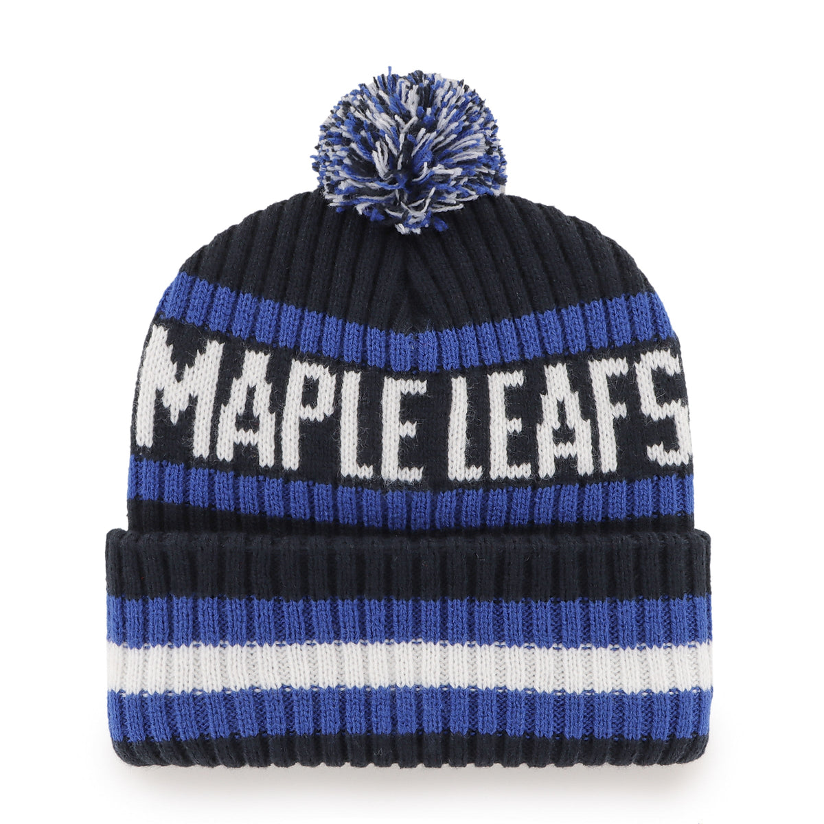 Toronto Maple Leafs NHL 47 Brand Men Black/Royal Bering Cuff Pom Knit product image 2, provided for visual reference and