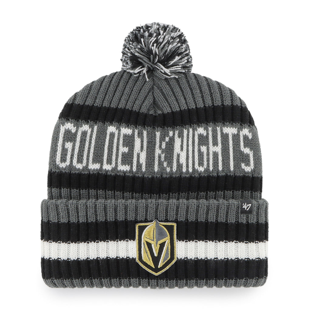Las Vegas Golden Knights NHL 47 Brand Men Grey/Black Bering Cuff Pom Knit product image 1, provided for visual reference and
