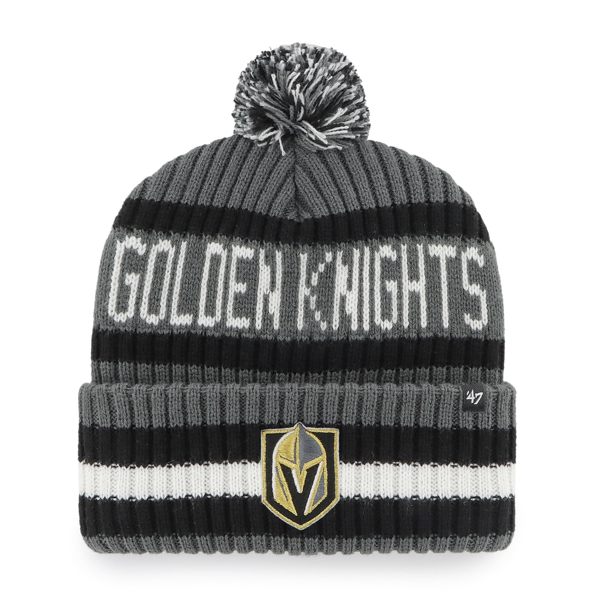 Las Vegas Golden Knights NHL 47 Brand Men Grey/Black Bering Cuff Pom Knit product image 1, provided for visual reference and