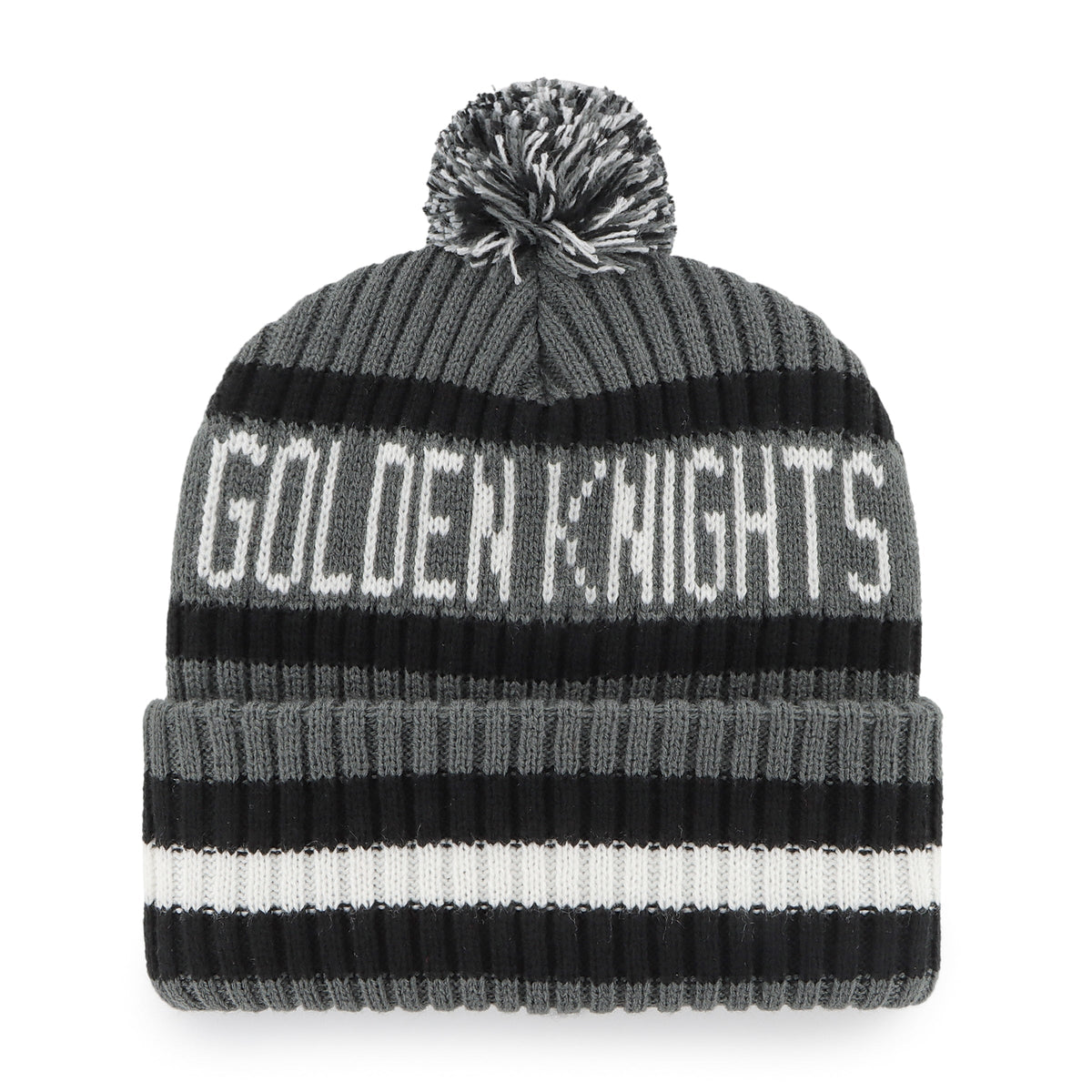Las Vegas Golden Knights NHL 47 Brand Men Grey/Black Bering Cuff Pom Knit product image 2, provided for visual reference and