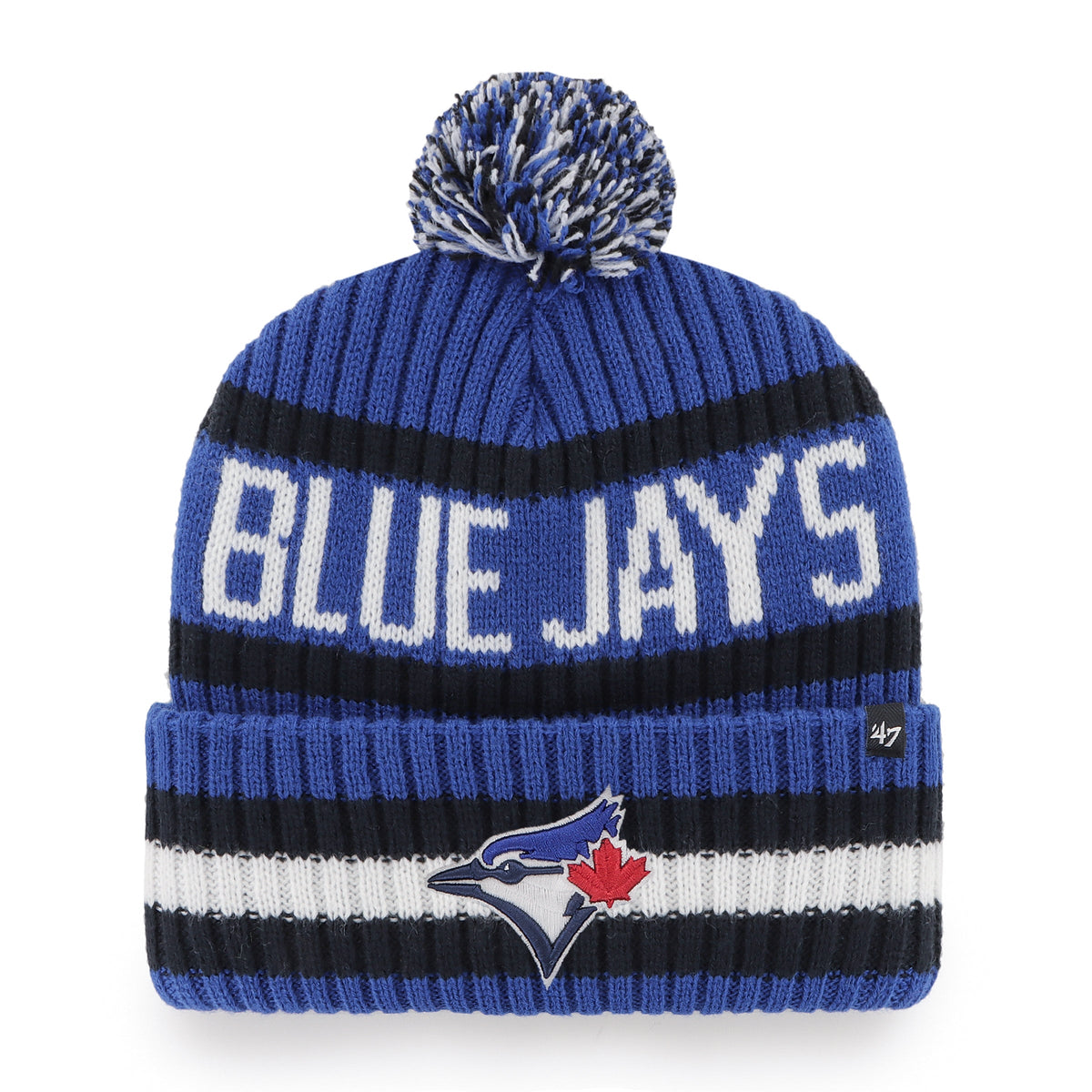 Toronto Blue Jays MLB 47 Brand Men Royal/Black Bering Cuff Pom Knit product image 1, provided for visual reference and