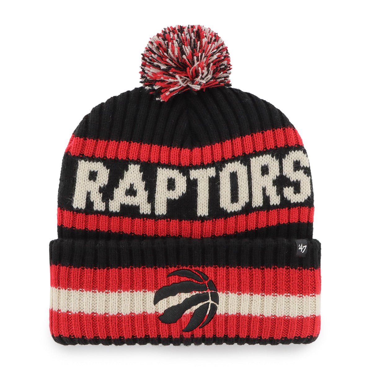 Toronto Raptors NBA 47 Brand Men Black/Red Bering Cuff Pom Knit product image 1, provided for visual reference and product