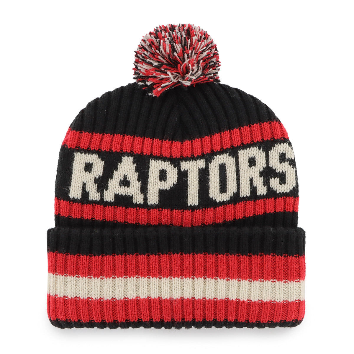 Toronto Raptors NBA 47 Brand Men Black/Red Bering Cuff Pom Knit product image 2, provided for visual reference and product