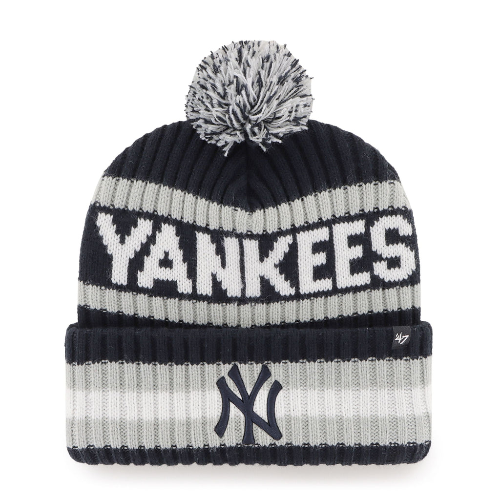 New York Yankees MLB 47 Brand Men Navy/Grey Bering Cuff Pom Knit product image 1, provided for visual reference and product