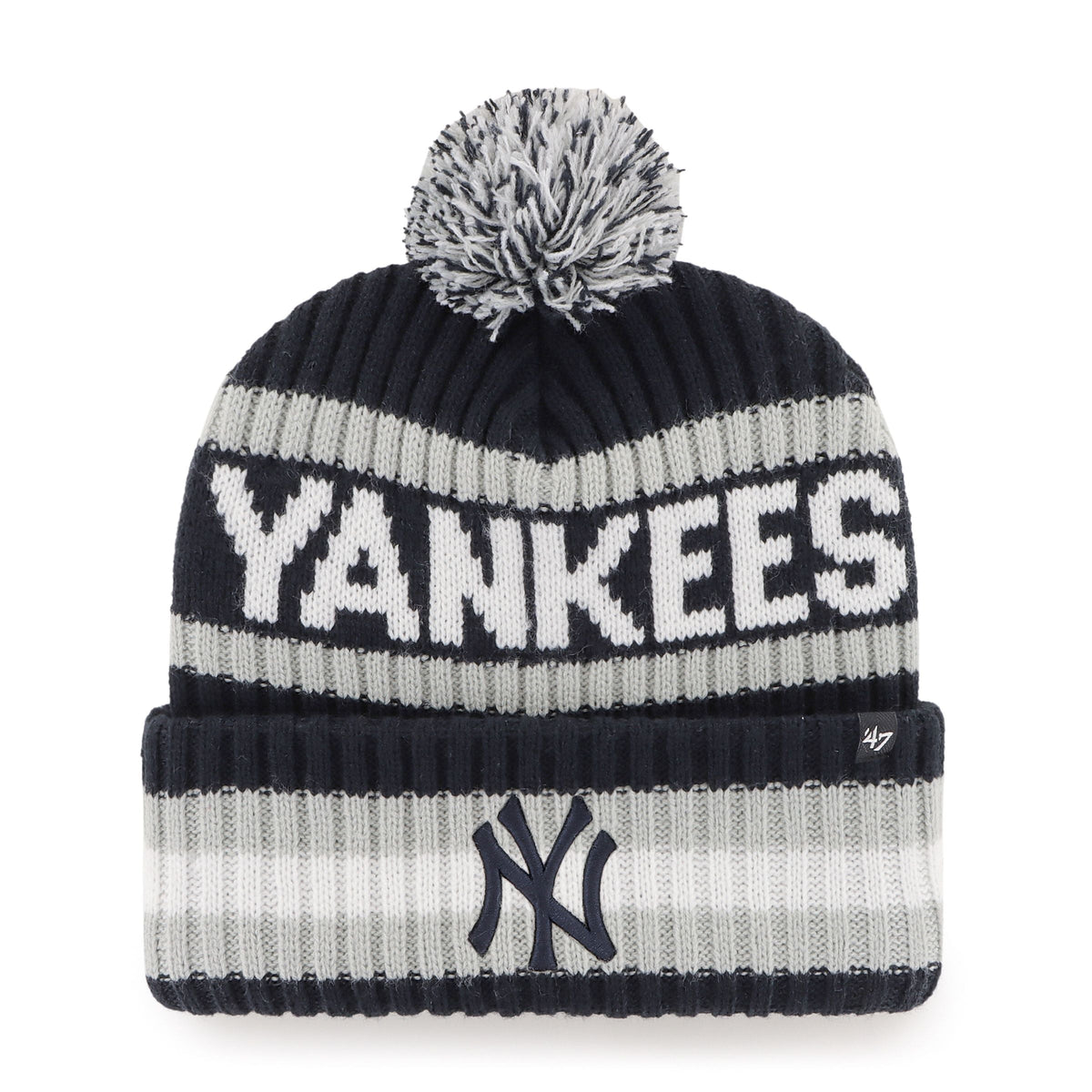 New York Yankees MLB 47 Brand Men Navy/Grey Bering Cuff Pom Knit product image 1, provided for visual reference and product
