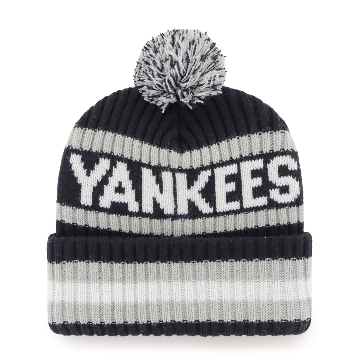 New York Yankees MLB 47 Brand Men Navy/Grey Bering Cuff Pom Knit product image 2, provided for visual reference and product