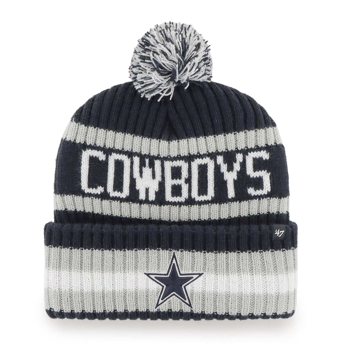 Dallas Cowboys NFL 47 Brand Men Navy/Grey Bering Cuff Pom Knit product image 1, provided for visual reference and product