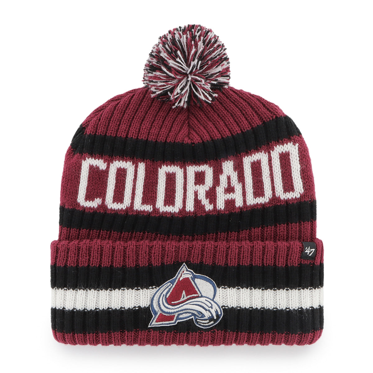 Colorado Avalanche NHL 47 Brand Men Burgundy/Black Bering Cuff Pom Knit product image 1, provided for visual reference and