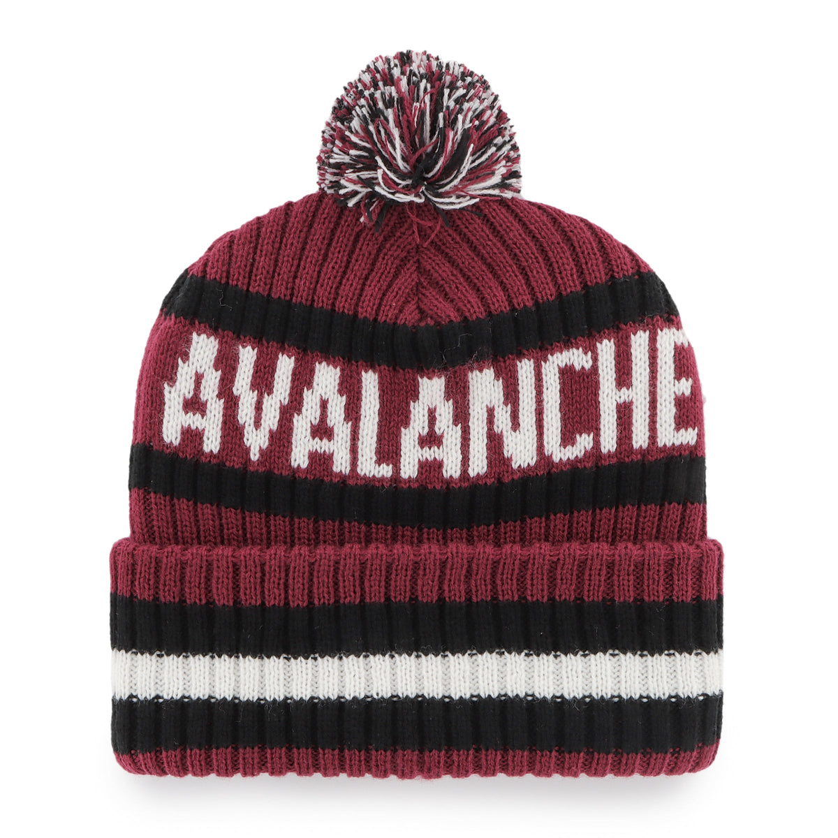Colorado Avalanche NHL 47 Brand Men Burgundy/Black Bering Cuff Pom Knit product image 2, provided for visual reference and
