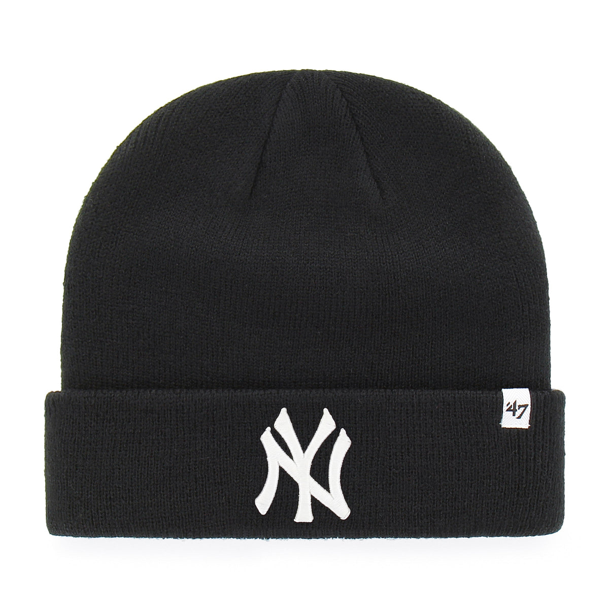 New York Yankees MLB 47 Brand Men Black Attitude Raised Cuff Knit Hat product image 1, provided for visual reference and