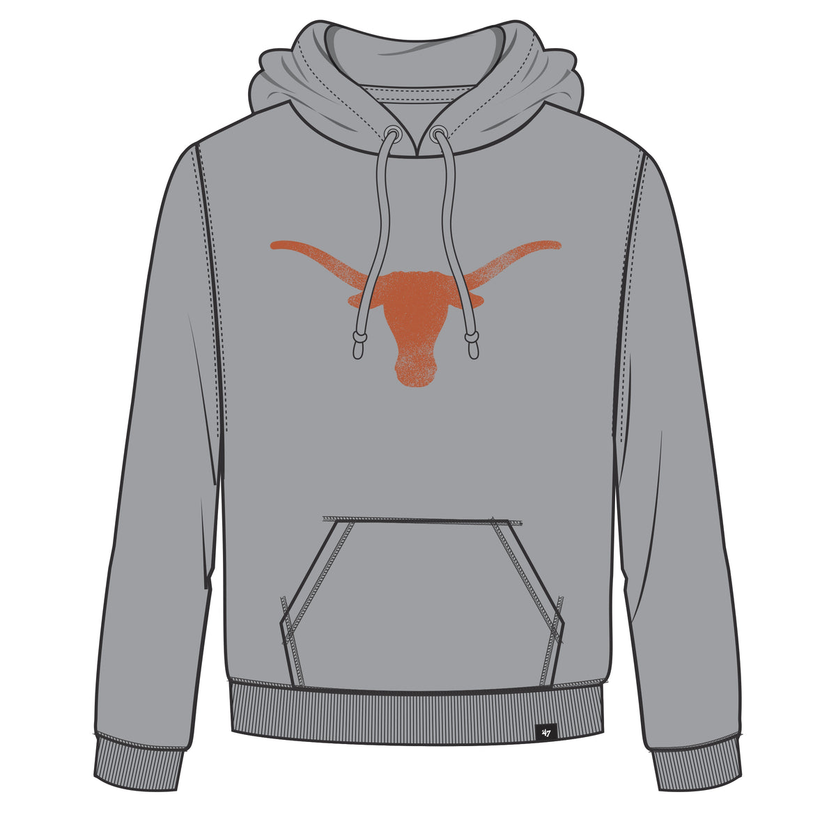 Texas Longhorns NCAA 47 Brand Men Grey Imprint Headline Pullover Hoodie product image 1, provided for visual reference and