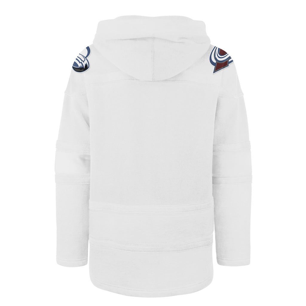 Colorado Avalanche NHL 47 Brand Men White Out Heavyweight Lacer Hoodie product image 2, provided for visual reference and