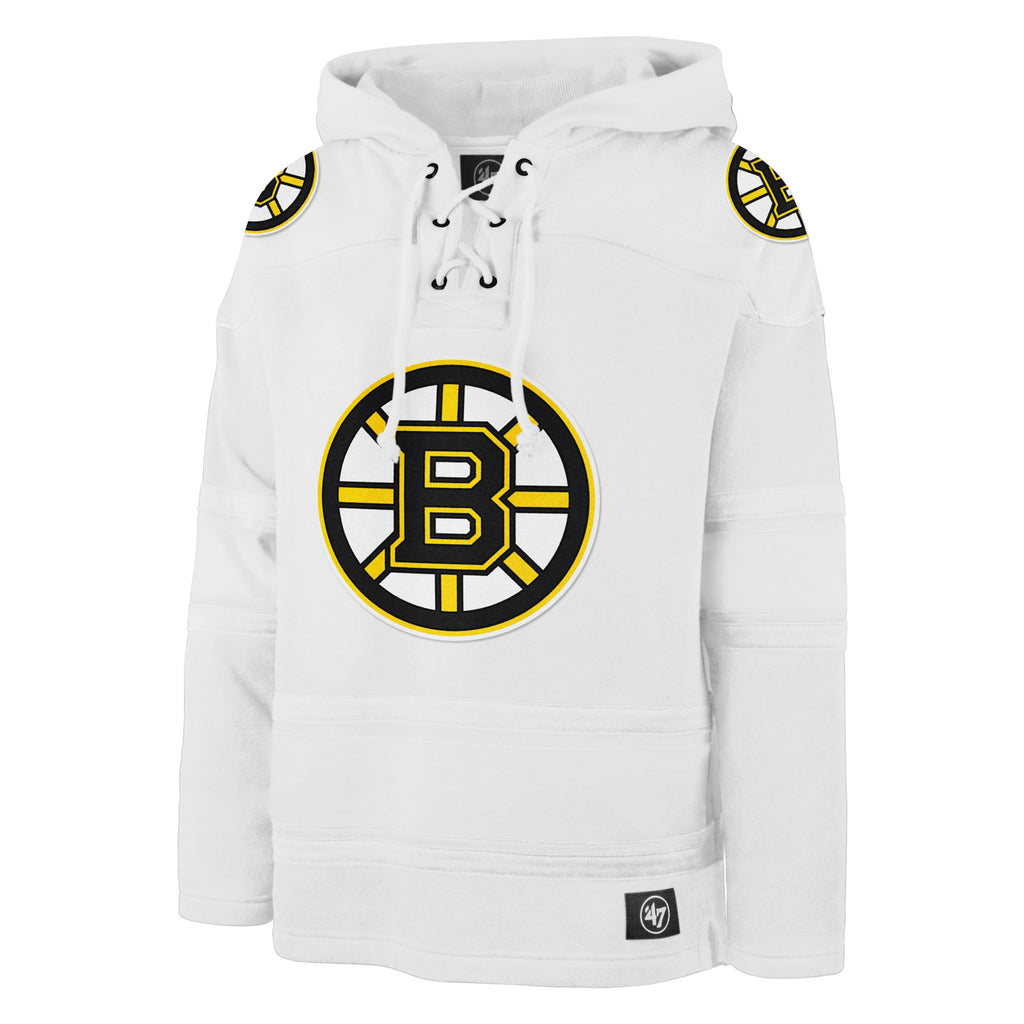 Boston Bruins NHL 47 Brand Men White Out Heavyweight Lacer Hoodie product image 1, provided for visual reference and product