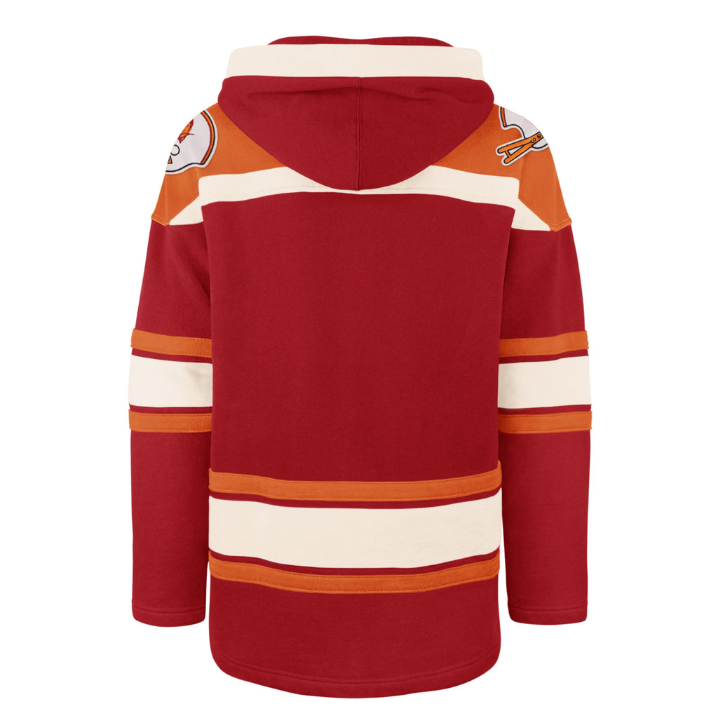 Tampa Bay Buccaneers NFL 47 Brand Men Red Retro Heavyweight Lacer Hoodie product image 2, provided for visual reference and