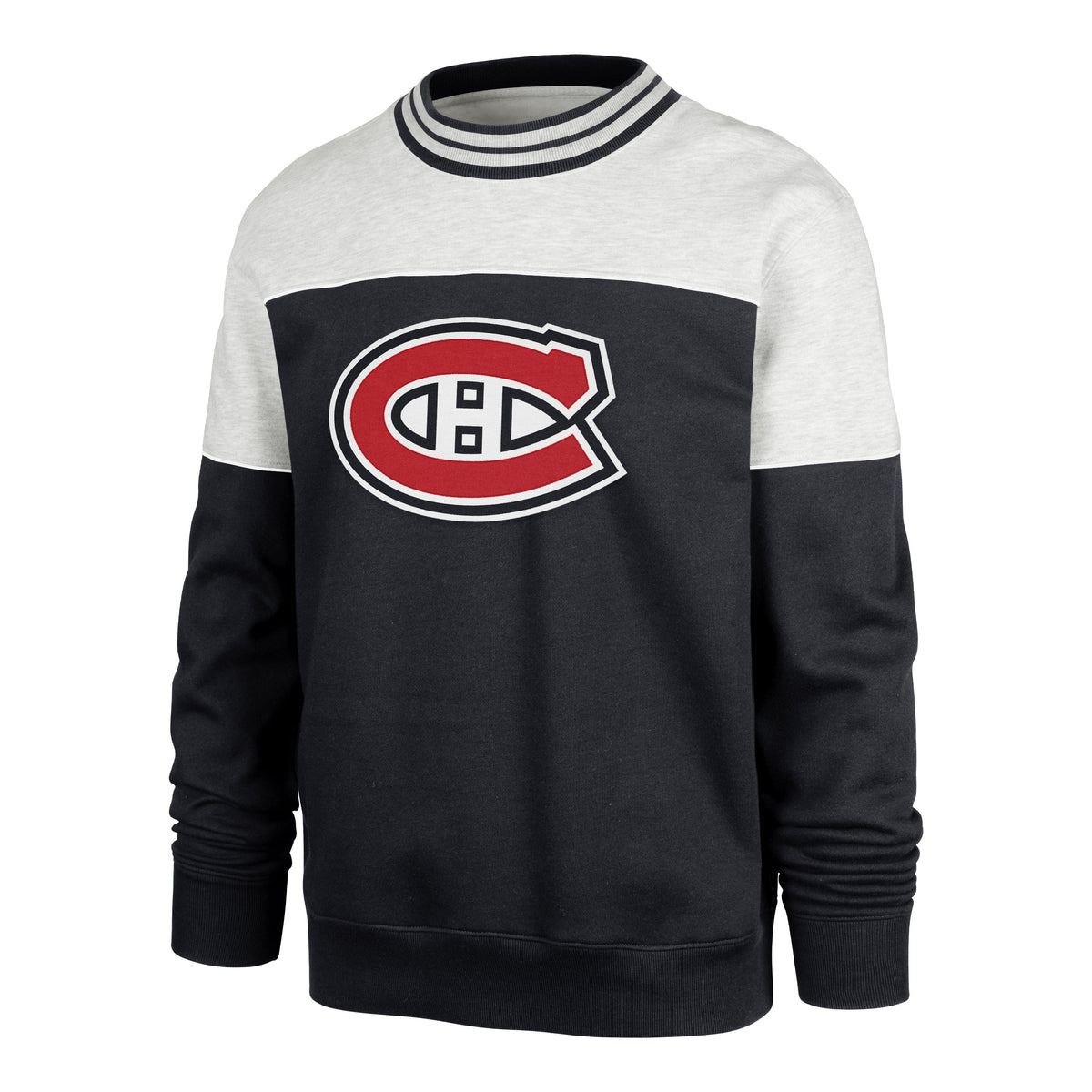 Montreal Canadiens NHL 47 Brand Men Grey Satin Lock Bryson Crew Sweater product image 1, provided for visual reference and