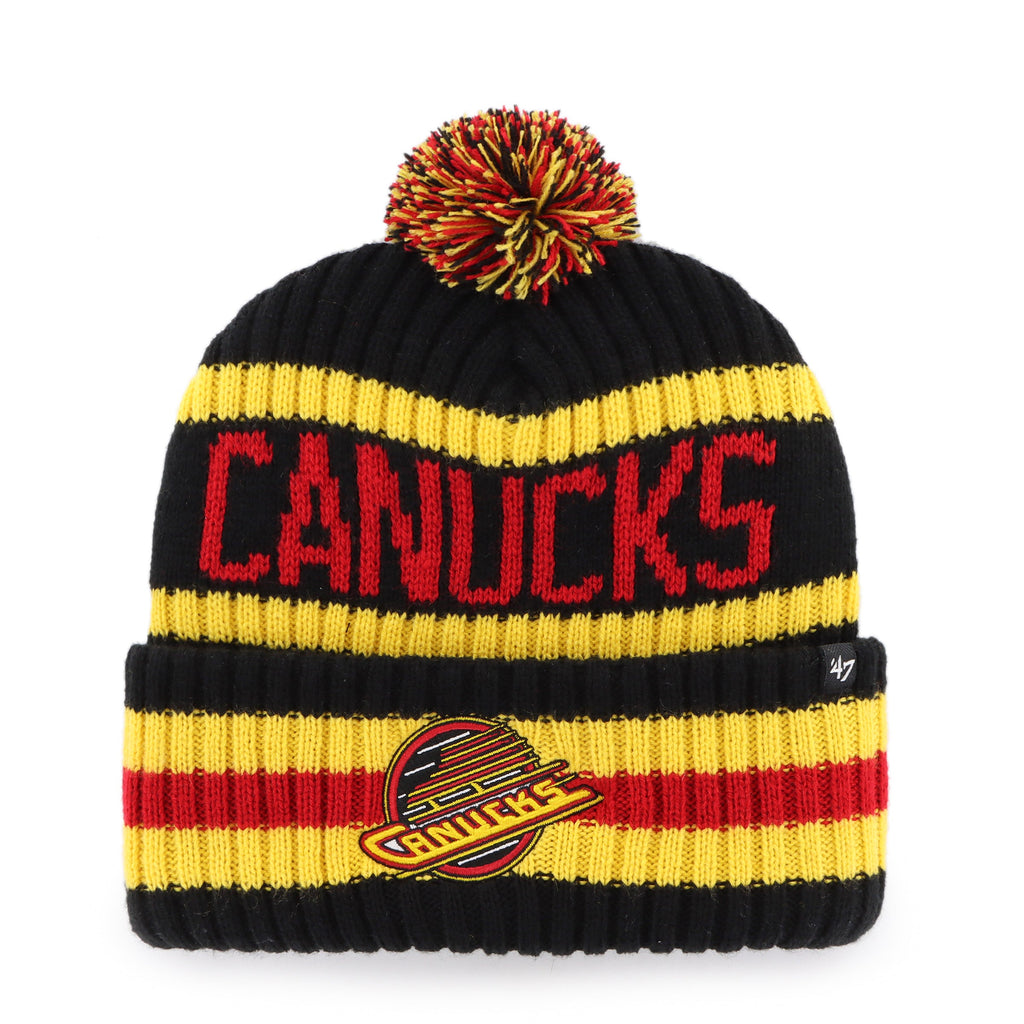 Vancouver Canucks NHL 47 Brand Men Black/Yellow Bering Cuff Pom Knit product image 1, provided for visual reference and