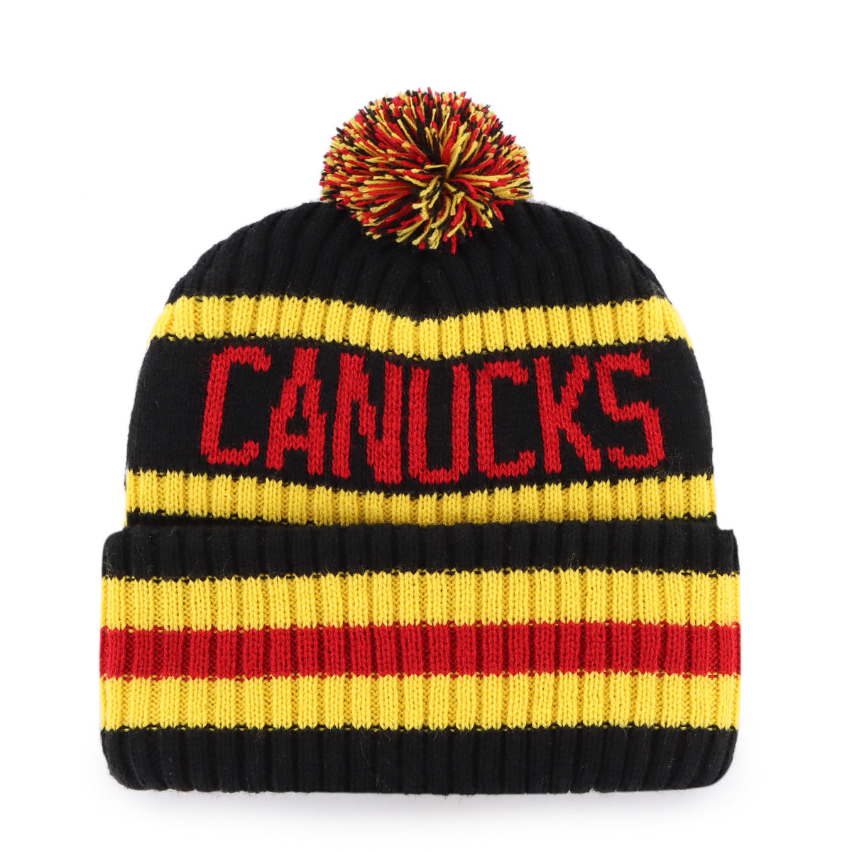 Vancouver Canucks NHL 47 Brand Men Black/Yellow Bering Cuff Pom Knit product image 2, provided for visual reference and