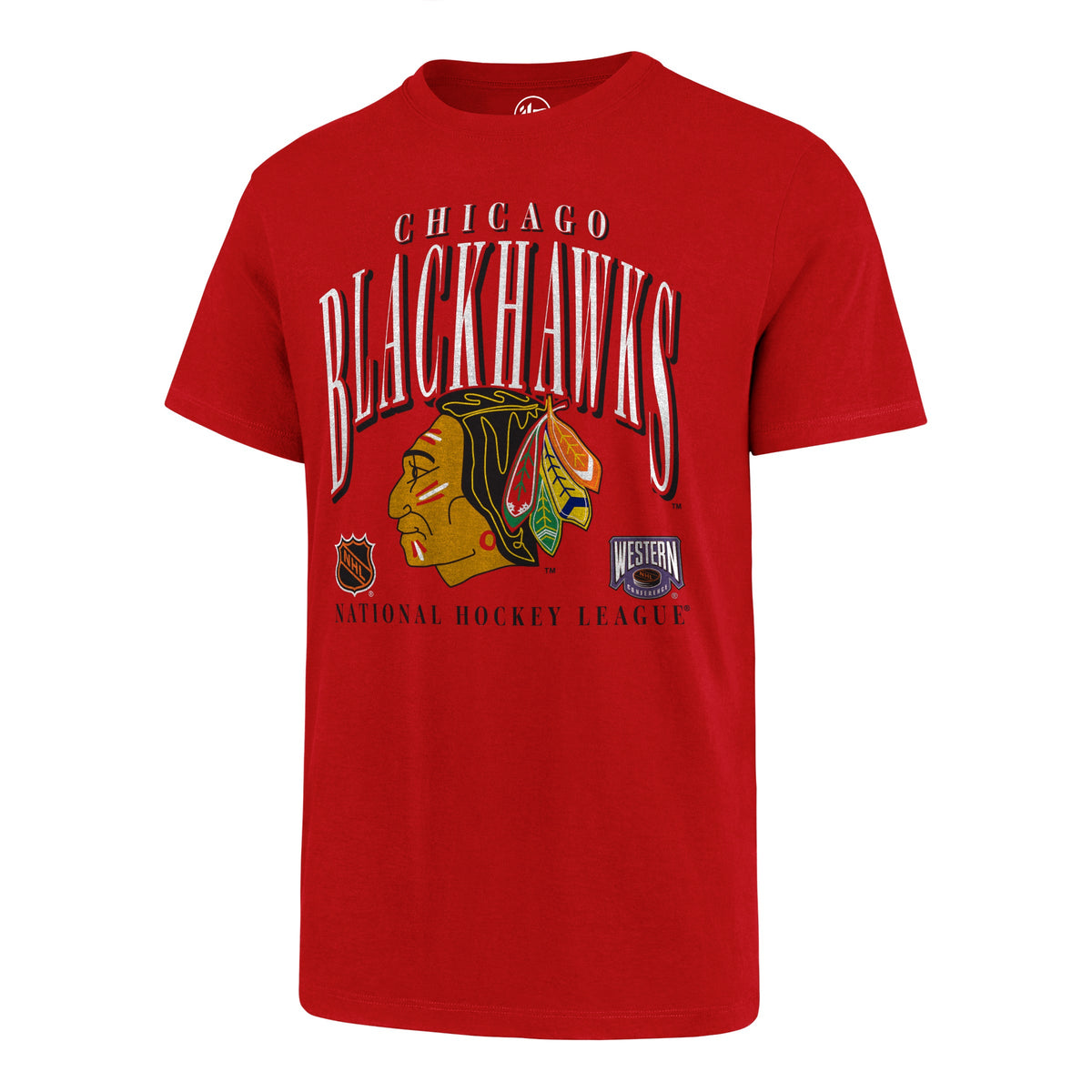 Chicago Blackhawks NHL 47 Brand Men Red Vintage Crease T-Shirt product image 1, provided for visual reference and product