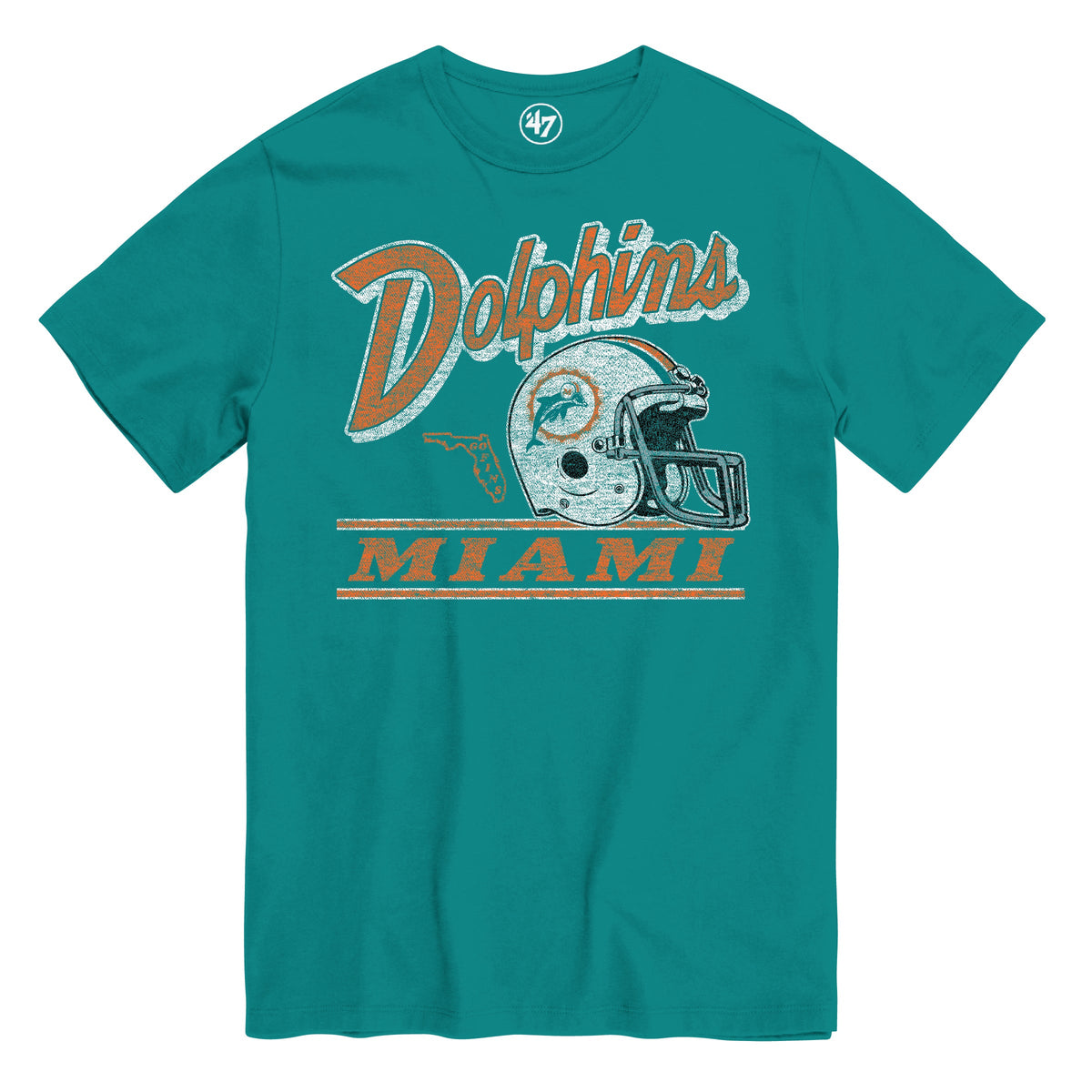 Miami Dolphins NFL 47 Brand Men Aqua Legacy Fly By T-Shirt product image 1, provided for visual reference and product detail