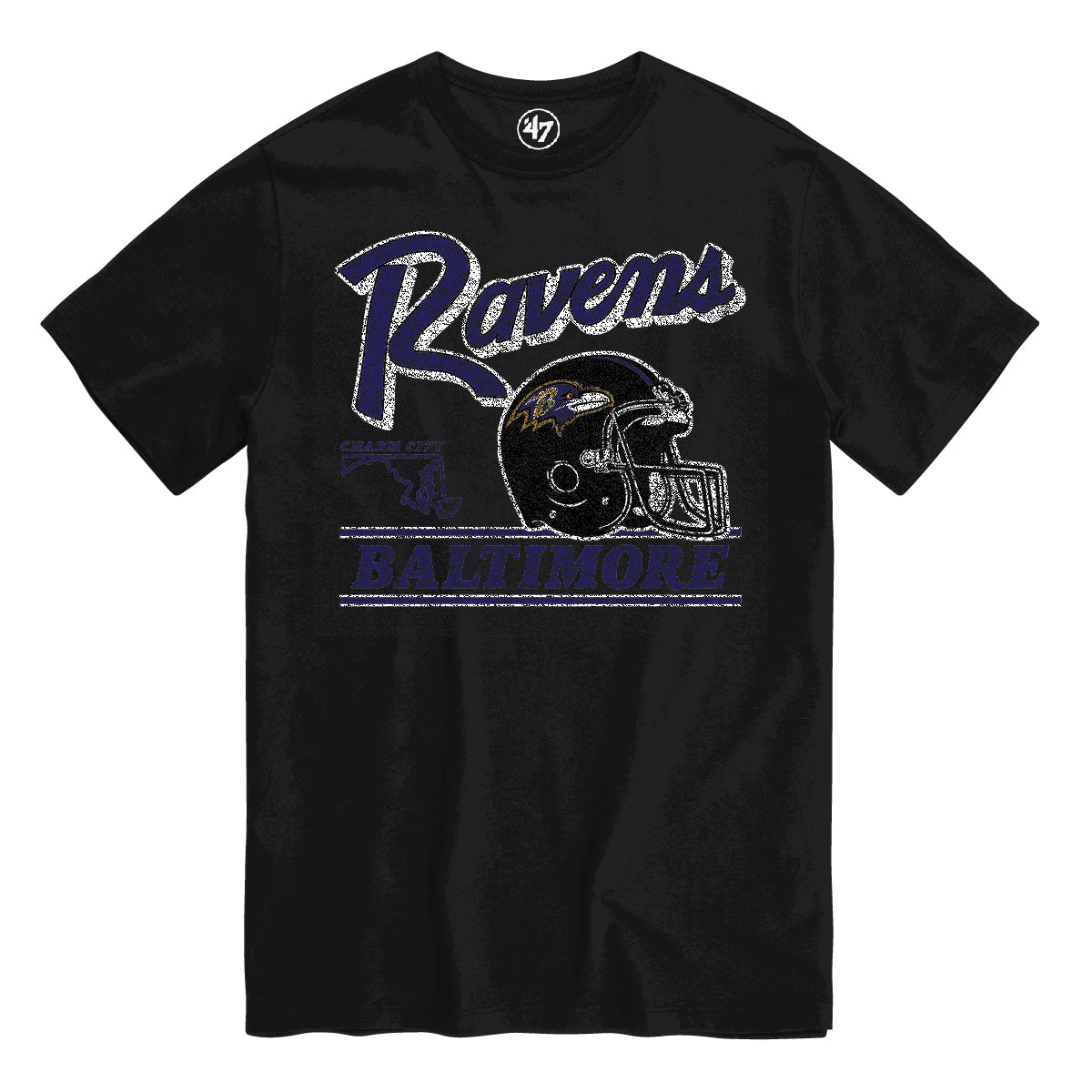 Baltimore Ravens NFL 47 Brand Men Black Legacy Fly By T-Shirt product image 1, provided for visual reference and product