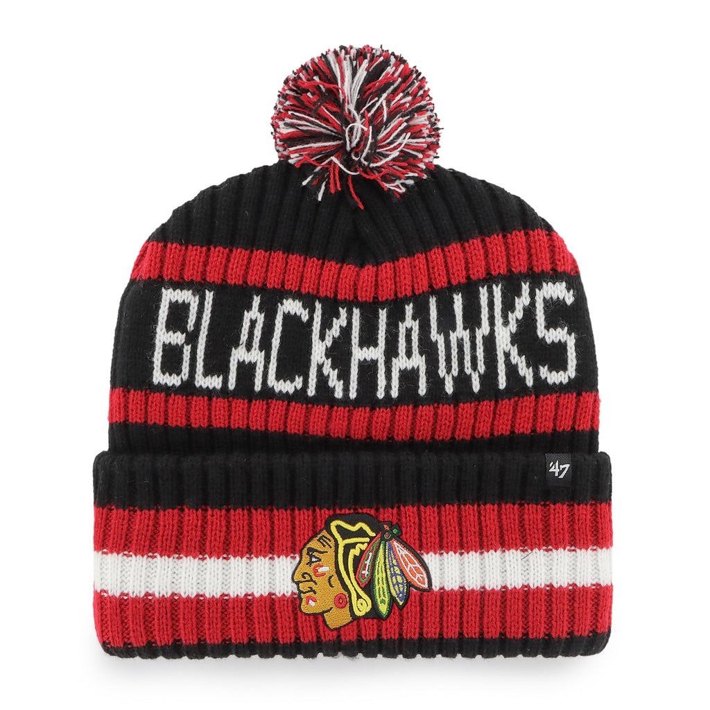 Chicago Blackhawks NHL 47 Brand Men Red/Black Bering Cuff Pom Knit product image 1, provided for visual reference and