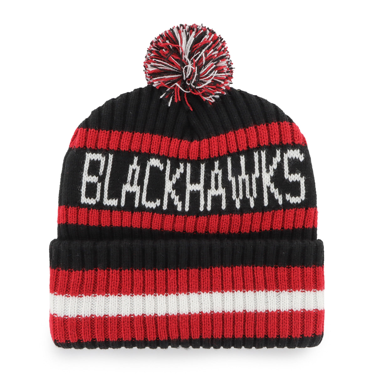 Chicago Blackhawks NHL 47 Brand Men Red/Black Bering Cuff Pom Knit product image 2, provided for visual reference and