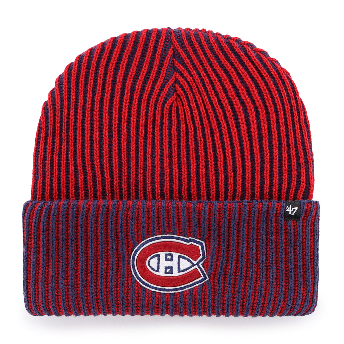 Montreal Canadiens NHL 47 Brand Men Navy/Red Cold Snap Cuff Knit Hat product image 1, provided for visual reference and