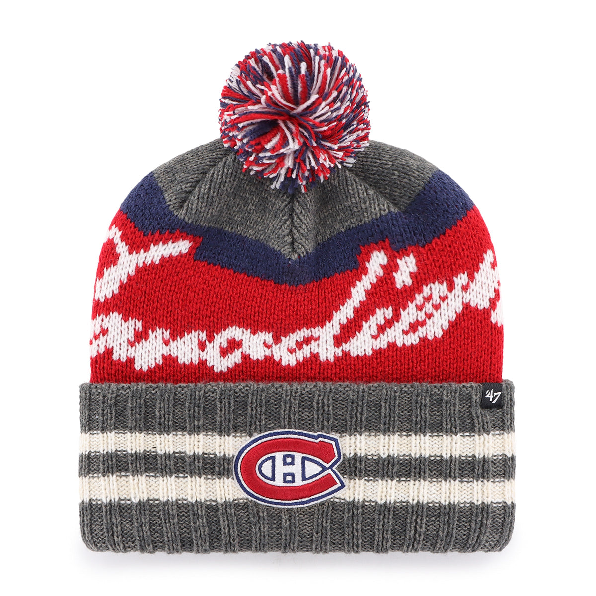 Montreal Canadiens NHL 47 Brand Men Grey Hyperbolic Cuff Pom Knit product image 1, provided for visual reference and product