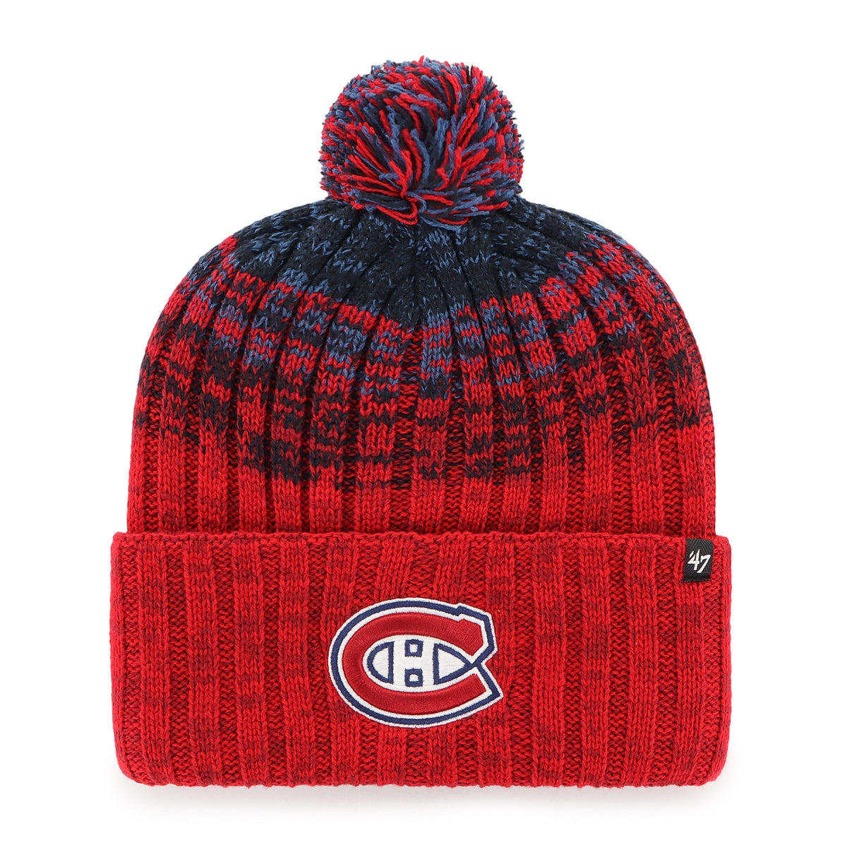 Montreal Canadiens NHL 47 Brand Men Red/Navy Cascade Cuff Pom Knit product image 1, provided for visual reference and