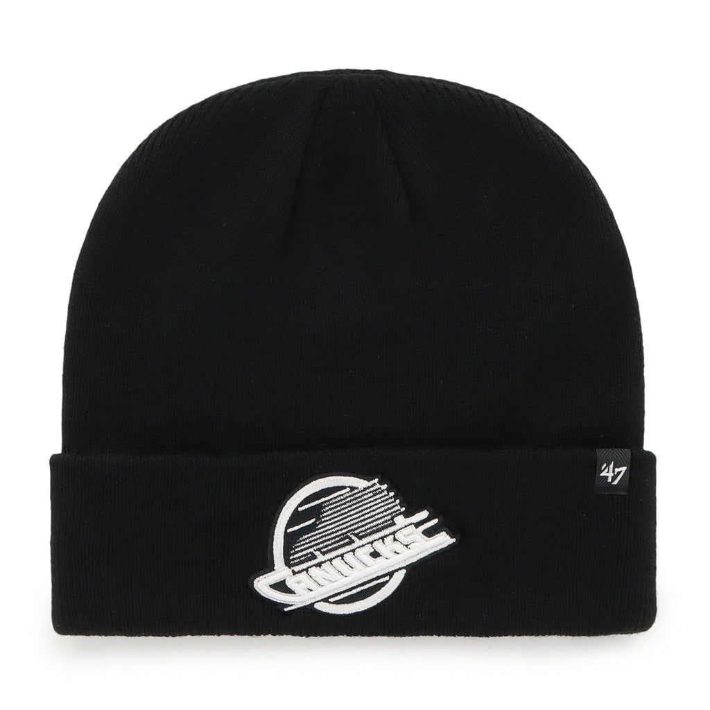 Vancouver Canucks NHL 47 Brand Men Black Attitude Raised Cuff Knit Beanie product image 1, provided for visual reference and