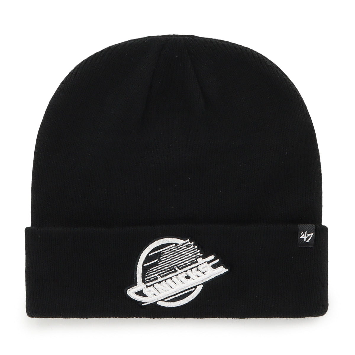 Vancouver Canucks NHL 47 Brand Men Black Attitude Raised Cuff Knit Beanie product image 1, provided for visual reference and