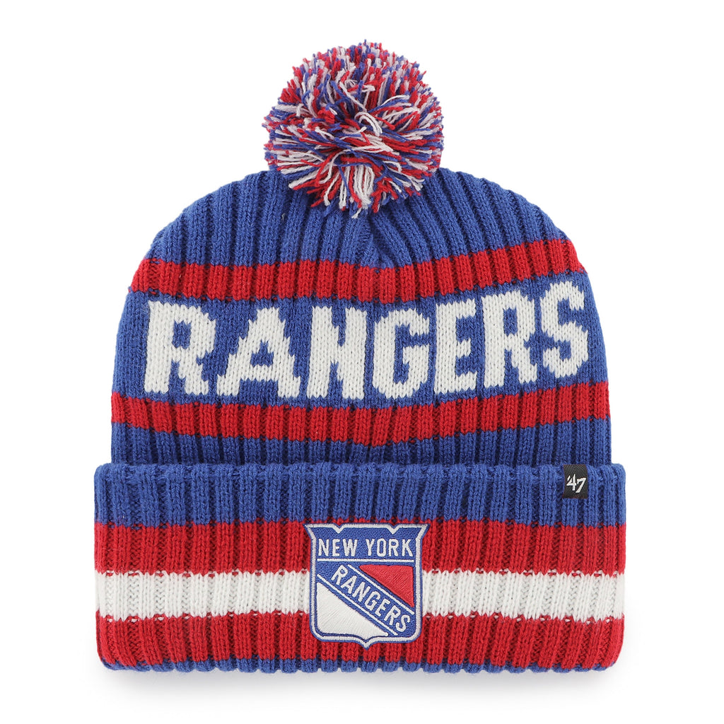 New York Rangers NHL 47 Brand Men Roya/Redl Bering Cuff Pom Knit product image 1, provided for visual reference and product